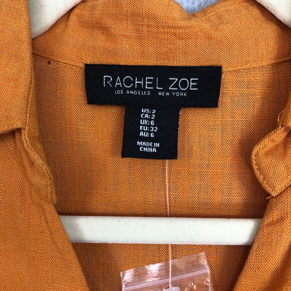 Rachel Zoe Linen Wrap Dress Size 2 Midi Shirt Tie Academia Quiet Luxury Career - Picture 6 of 12